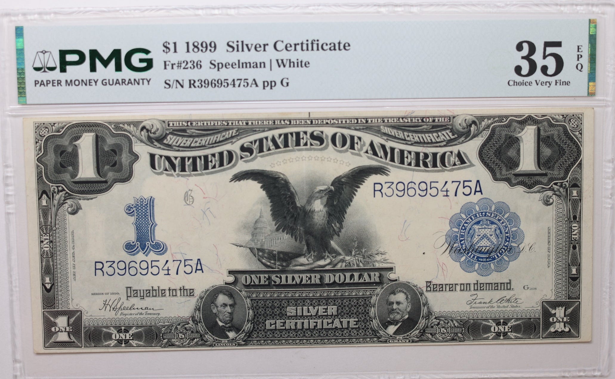 1899 $1 Silver Certificate, PMG VF-35, EPQ, Nice Color, Store #GLSC009.