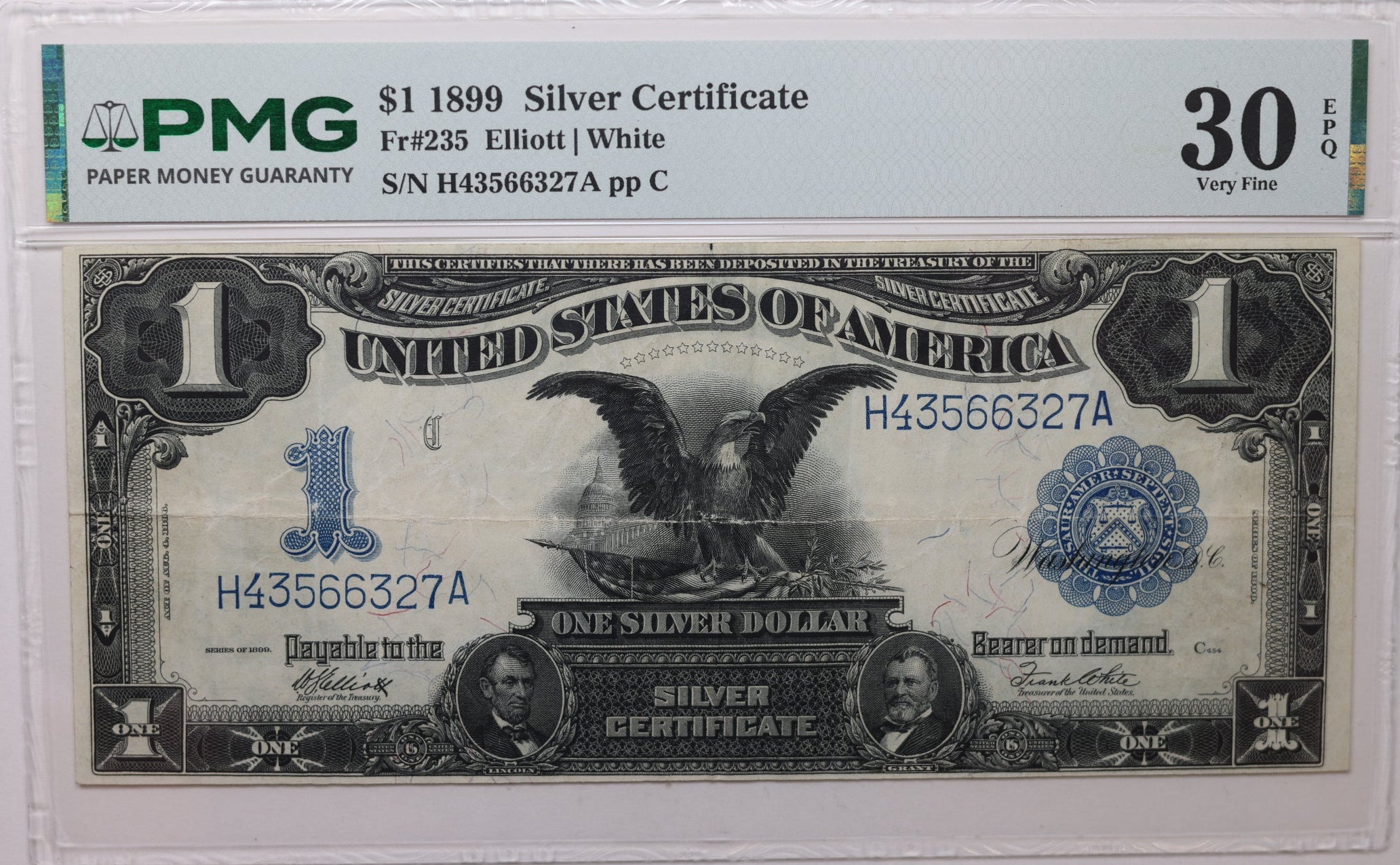 1899 $1 Silver Certificate, PMG VF-30, EPQ, Nice Color, Store #GLSC010.