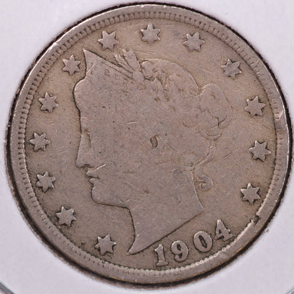 1904 Liberty Nickel, Very Good Circulated Coin. Store #12036