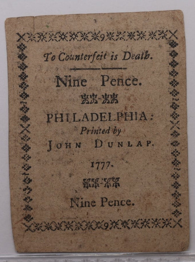 1777 Pennsylvania, 9 Pence, Fr-PA212, PCGS AU-50, Store #GCY028.