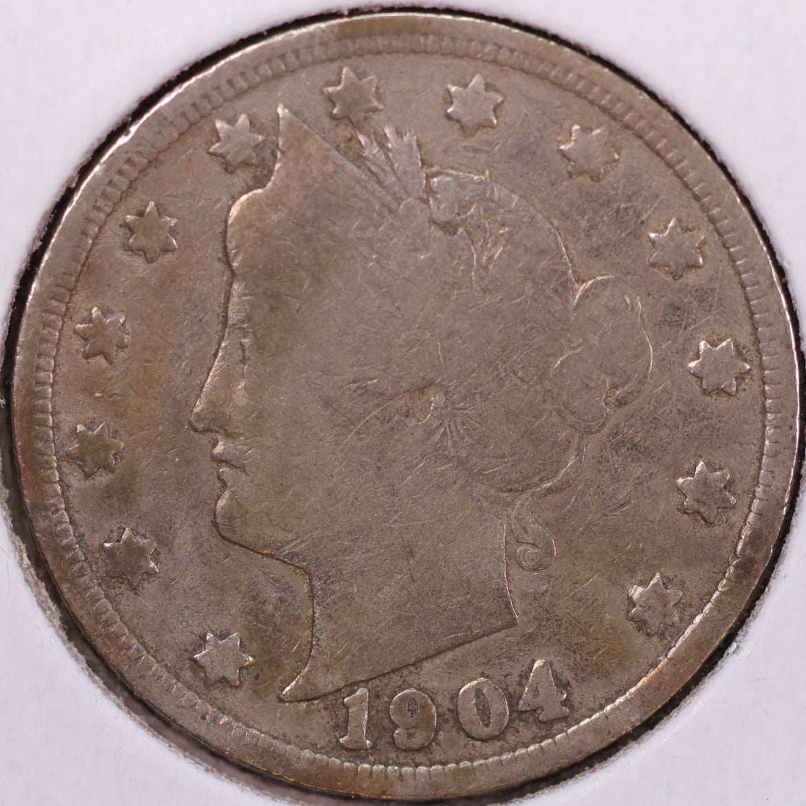 1904 Liberty Nickel, Very Good Circulated Coin. Store #12039