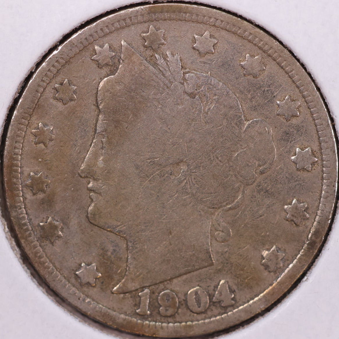 1904 Liberty Nickel, Very Good Circulated Coin. Store #12039