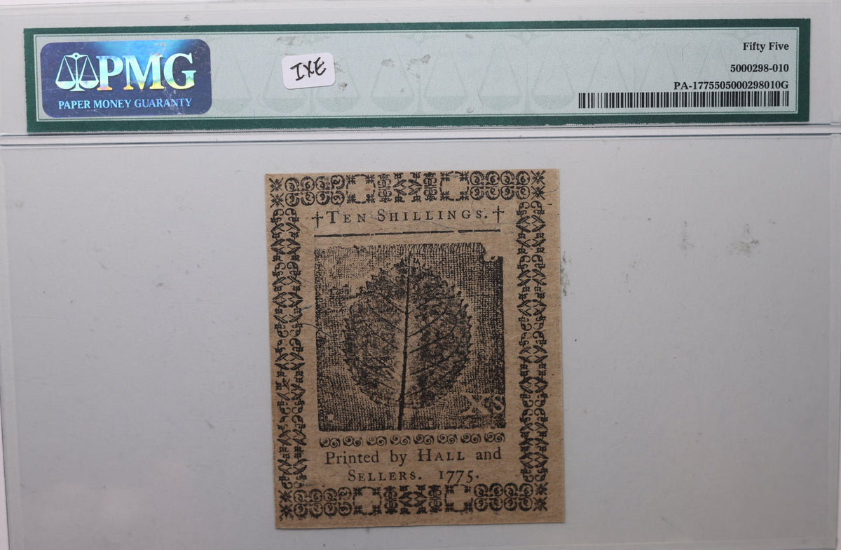 July 20, 1775, 10 Shillings, Fr# PA-177, PMG AU-55, Store #GCY029.