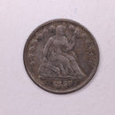 1857 Seated Liberty Half Dime., X.F.+ Coin., Store Sale
