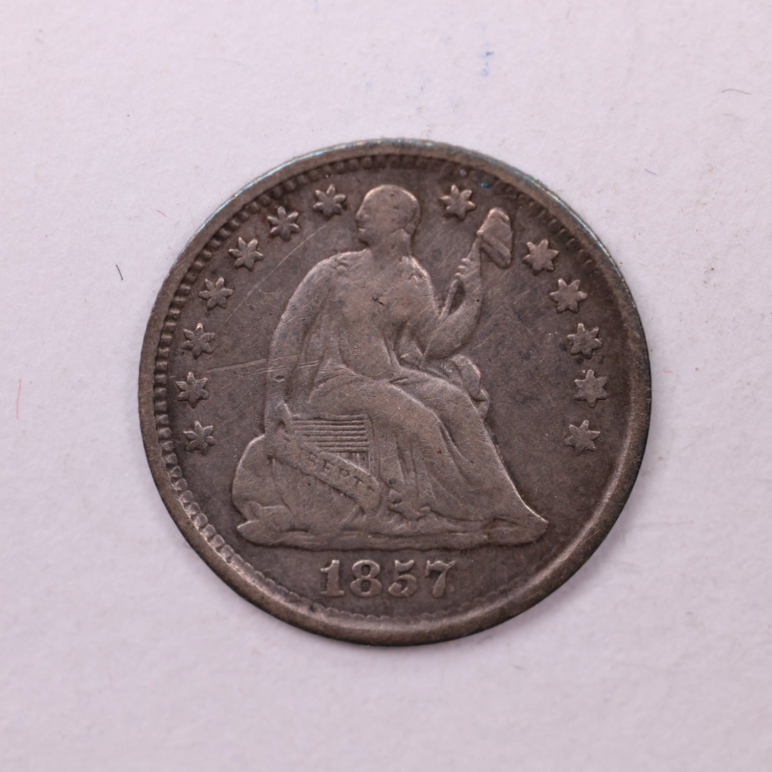 1857 Seated Liberty Half Dime., X.F.+ Coin., Store Sale #18911