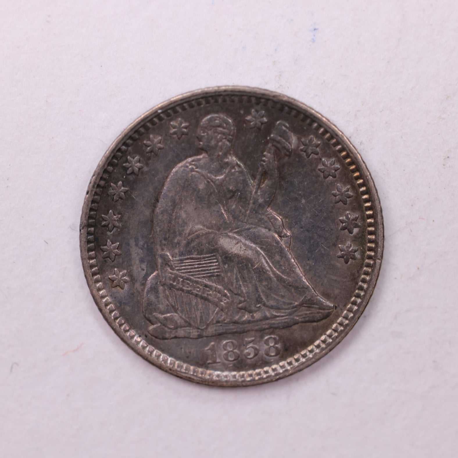1858 Seated Liberty Half Dime., A.U.+ Coin., Store Sale #18912