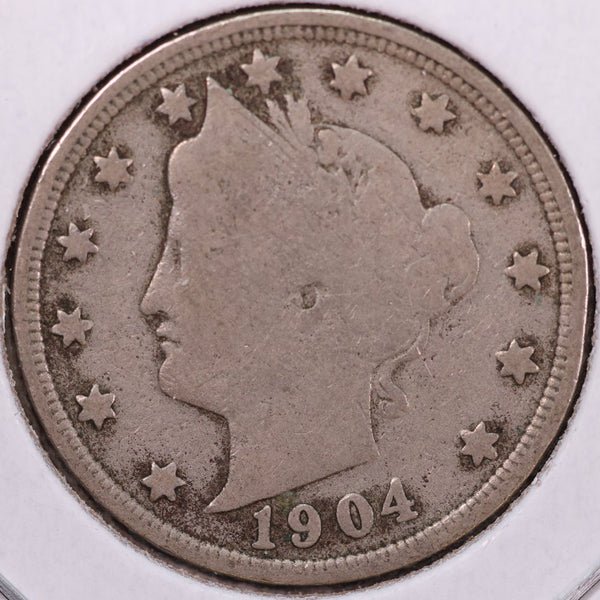 1904 Liberty Nickel, Very Good Circulated Coin. Store #12043