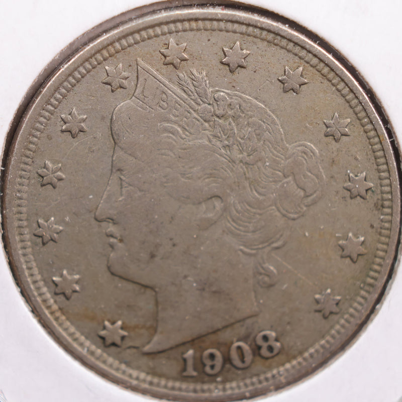 1908 Liberty Nickel, Fine+ Circulated Coin, Store