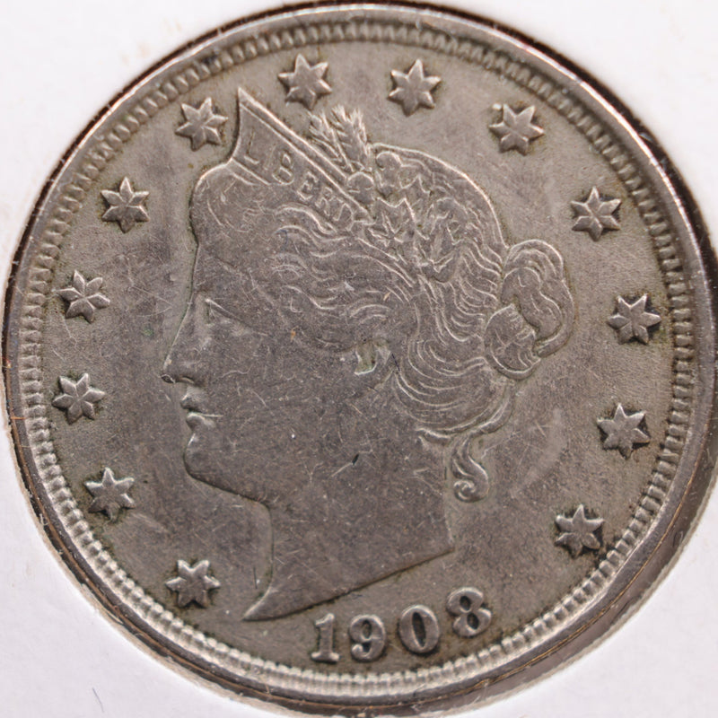 1908 Liberty Nickel, Fine+ Circulated Coin, Store
