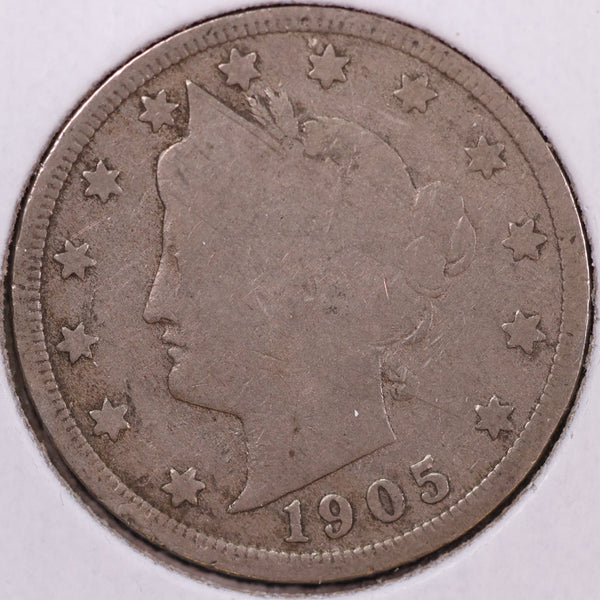 1905 Liberty Nickel, Good Circulated Coin. Store #12045
