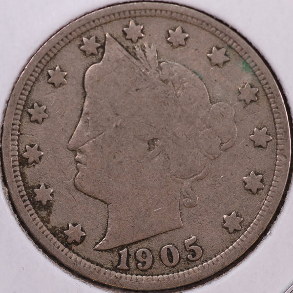 1905 Liberty Nickel, Very Good Circulated Coin. Store #12046