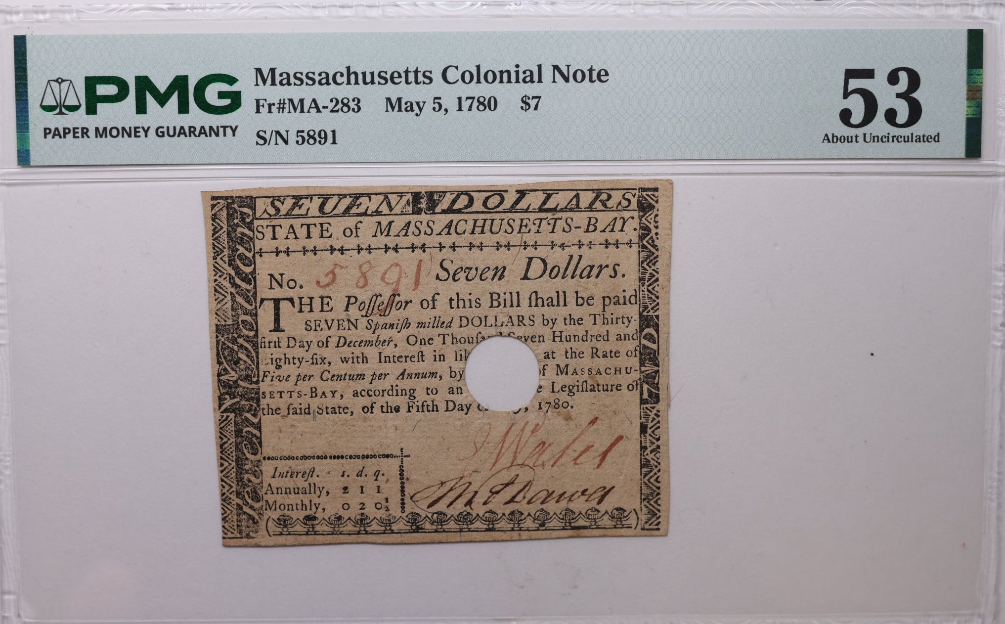 May 5, 1870, $7, Fr #MA-283, Continental Currency, PCGS AU-50, Store #GCY034.