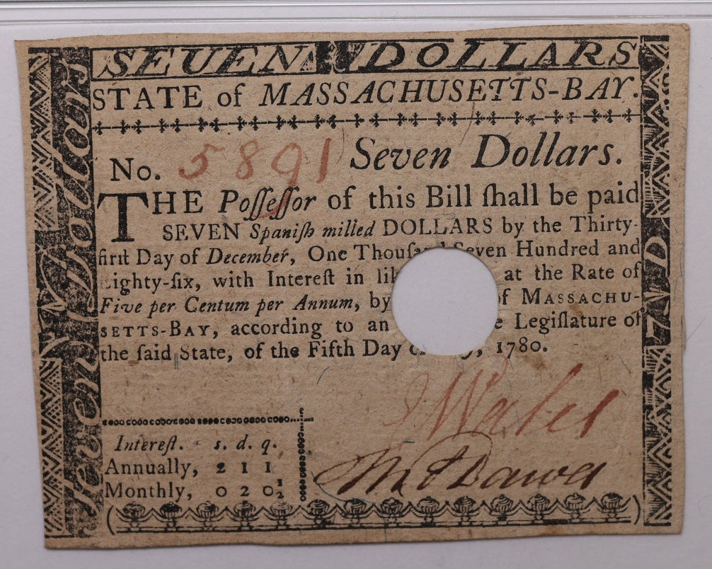 May 5, 1870, $7, Fr #MA-283, Continental Currency, PCGS AU-50, Store #GCY034.