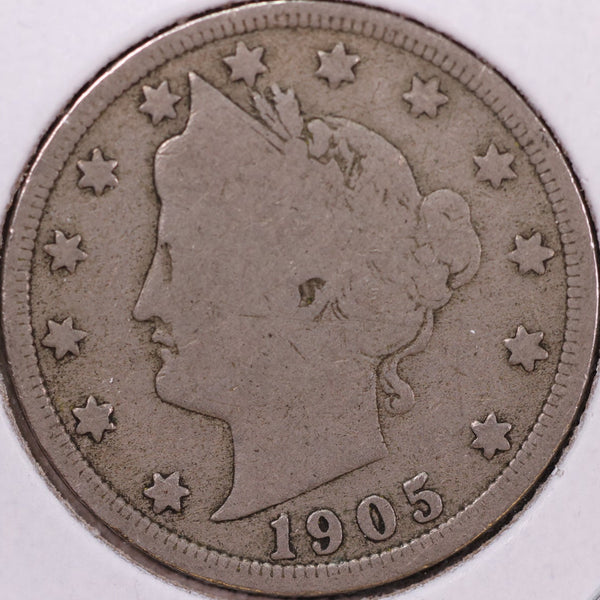 1905 Liberty Nickel, Very Good Circulated Coin. Store #12050