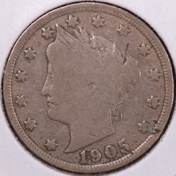 1905 Liberty Nickel, Affordable Circulated Coin. Store #12054