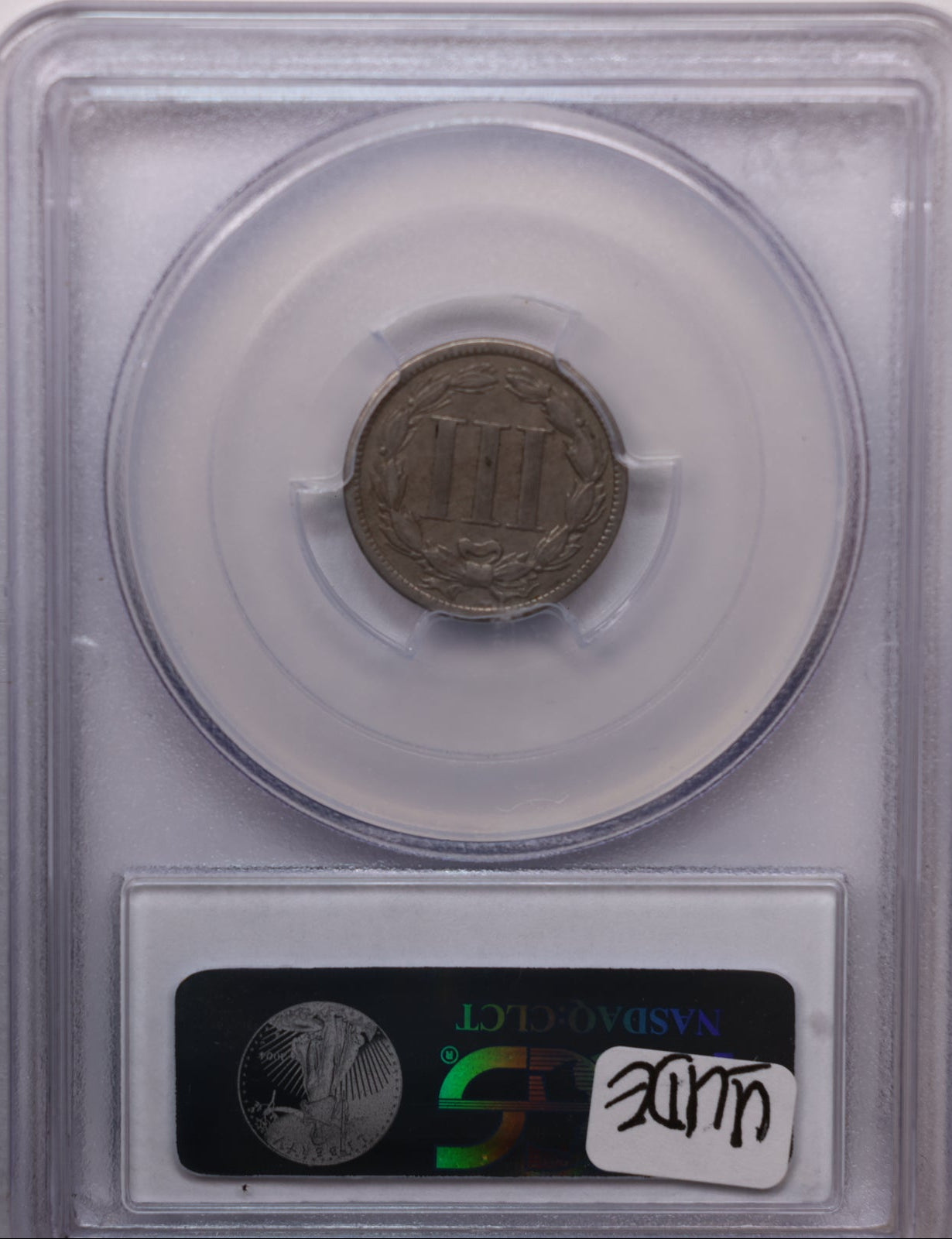 1885 3 Cent CN, Tough Date. Graded and Certified, PCGS VF-35, SALE #G3C012.