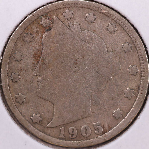 1905 Liberty Nickel, Good Circulated Coin. Store #12055