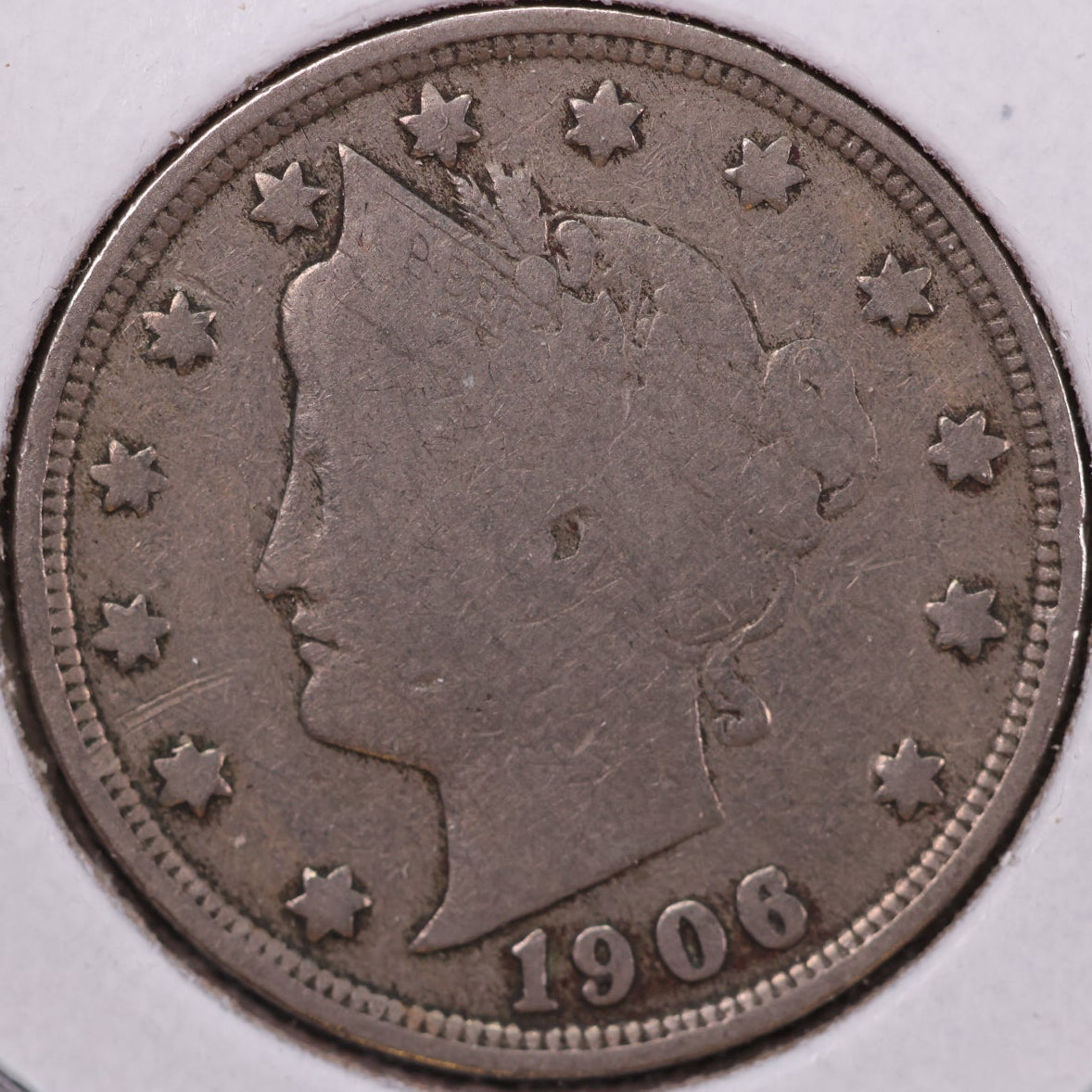 1906 Liberty Nickel, Very Good Circulated Coin. Store #12059