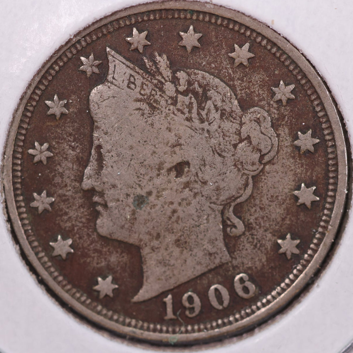 1906 Liberty Nickel, Very Good+ Circulated Coin. Store #12060