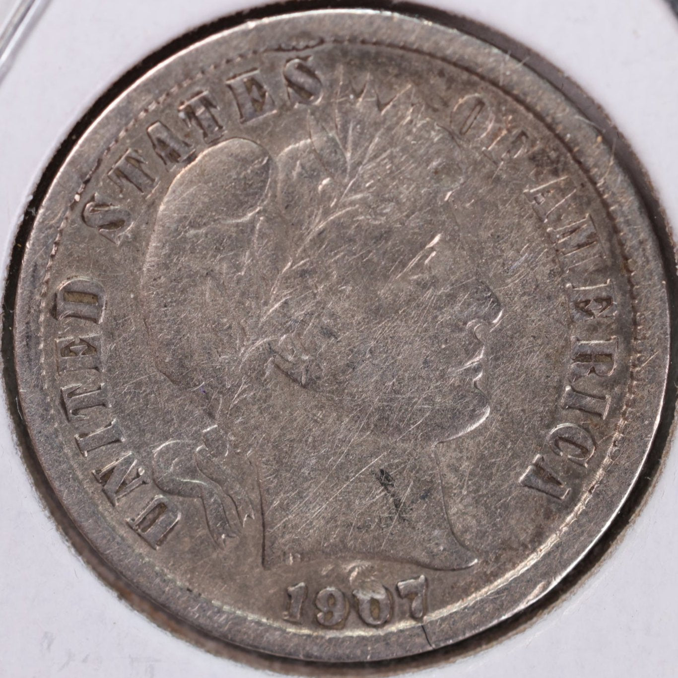 1907 Barber Dime, Fine Circulated Coin, Store #DE0555