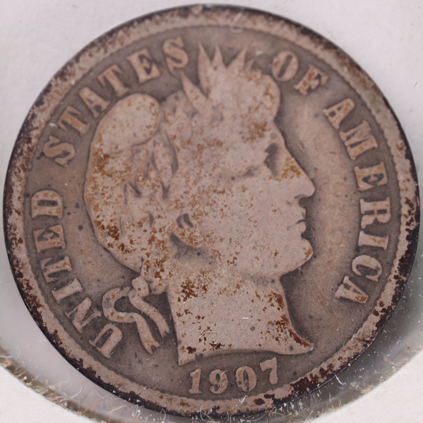 1907 Barber Dime, Very Good Circulated Coin, Store #DE0556