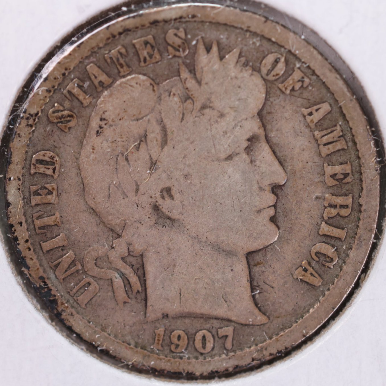 1907 Barber Dime, Very Good Circulated Coin, Store #DE0557