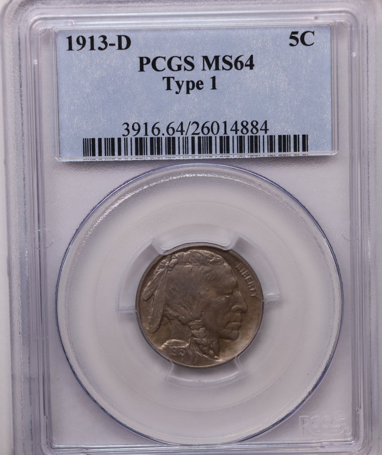 1913-D Buffalo Nickel, Type-1, PCGS Graded MS-64, Store SALE #GNL064.