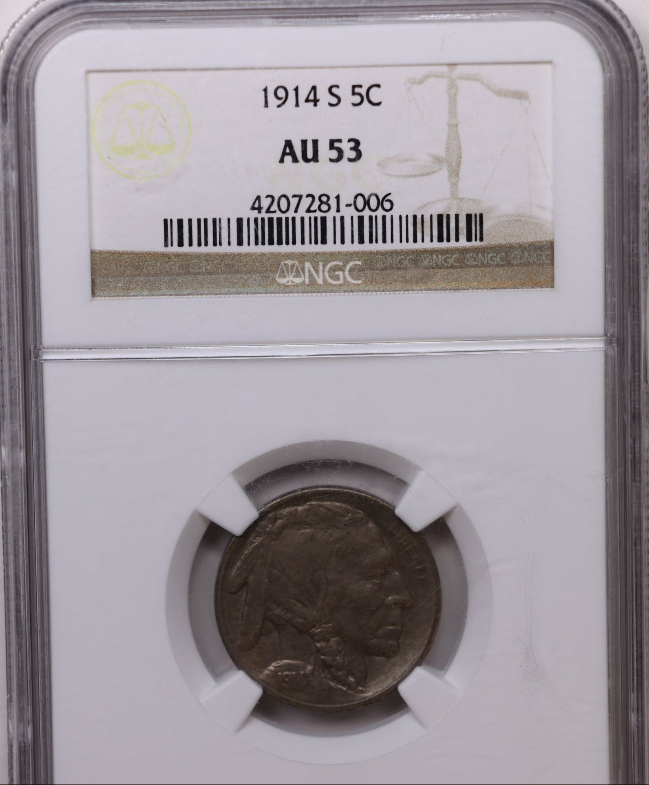 1914-S Buffalo Nickel, NGC Graded AU-55, Circulated Coin, Store SALE #GNL067.