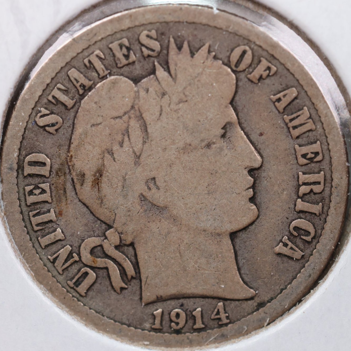 1914 Barber Silver Dime, Very Good Circulated Coin, Store #DE0575