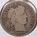 1914 Barber Silver Dime, Fine Circulated Coin, Store Sale