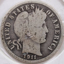 1911 Barber Silver Dime, Very Good Circulated Coin, Store Sale