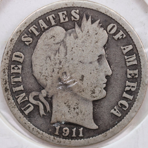 1911 Barber Silver Dime, Very Good Circulated Coin, Store Sale #d911.05