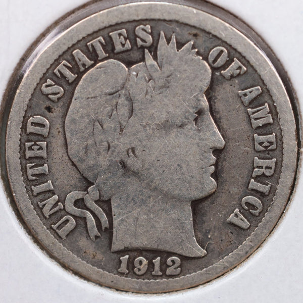 1912 Barber Silver Dime, Very Good Circulated Coin, Store Sale #d912.01