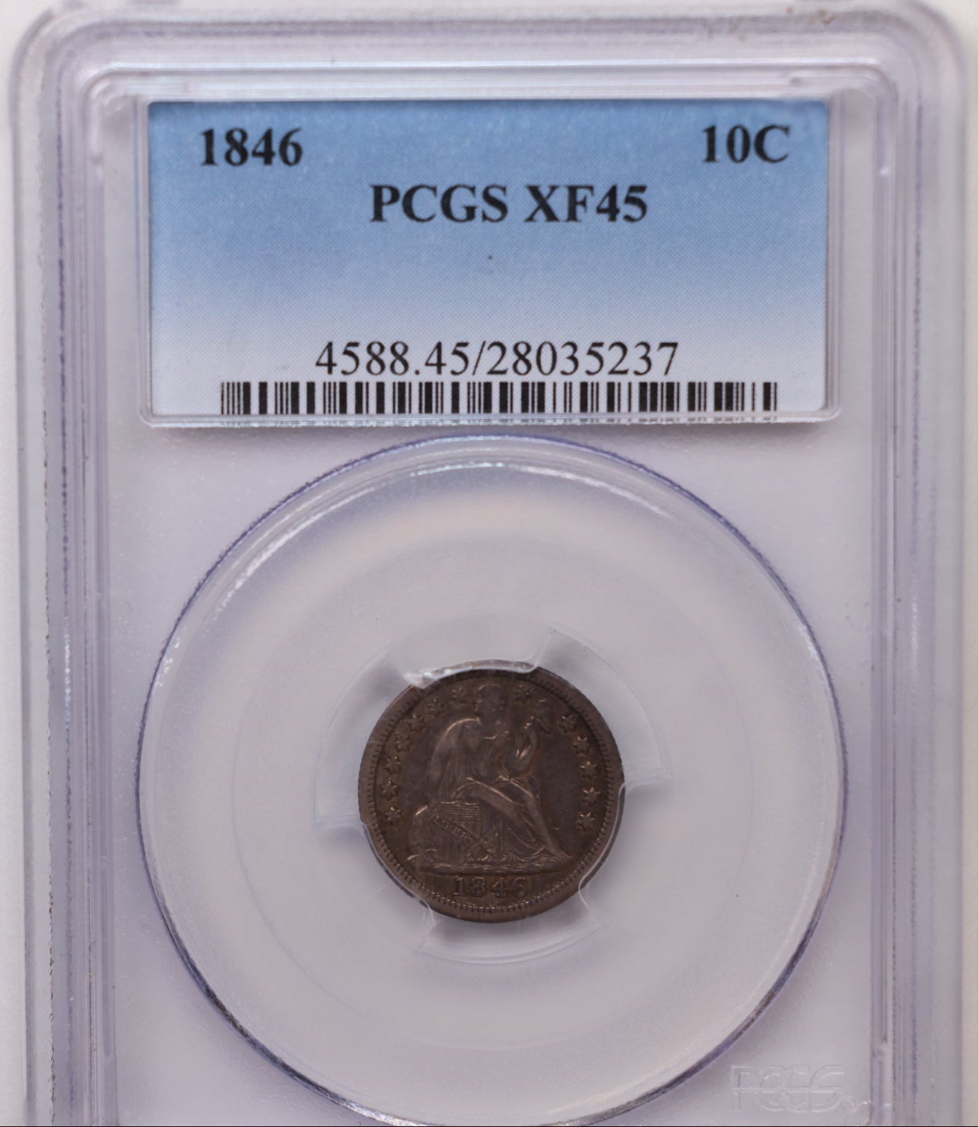 1846 Seated Liberty Dime, PCGS XF-45 Circulated Coin, Store Sale #DE1000.