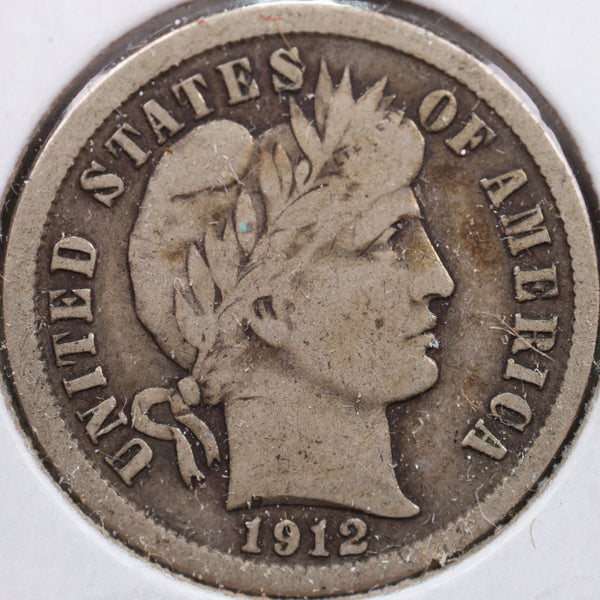 1912 Barber Silver Dime, Fine Circulated Coin, Store Sale #d912.03
