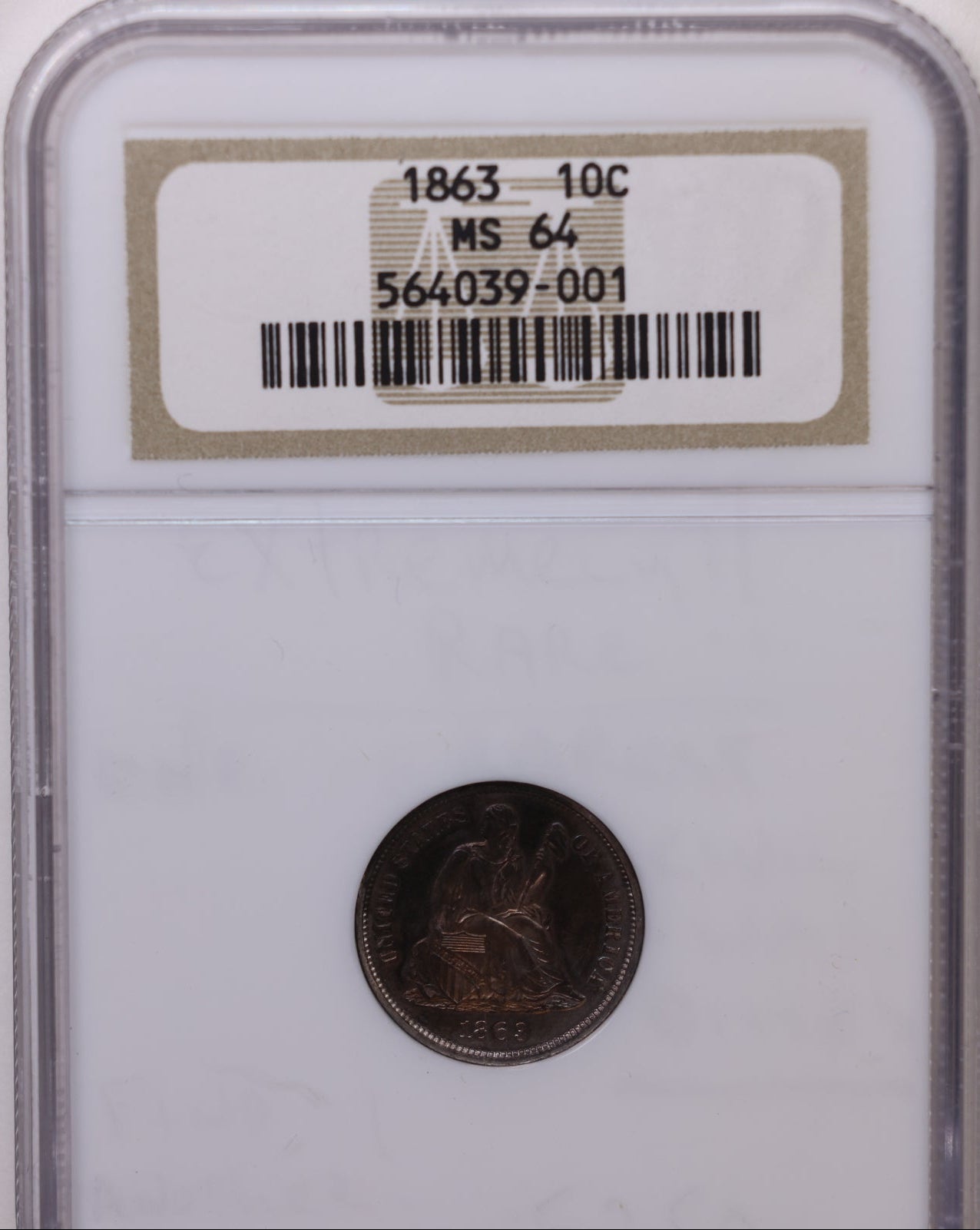 1863 Seated Liberty Dime, NGC MS-64 Uncirculated Coin, Store Sale #DE1001.