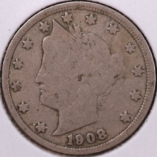 1908 Liberty Nickel, Good+ Circulated Coin. Store #12087