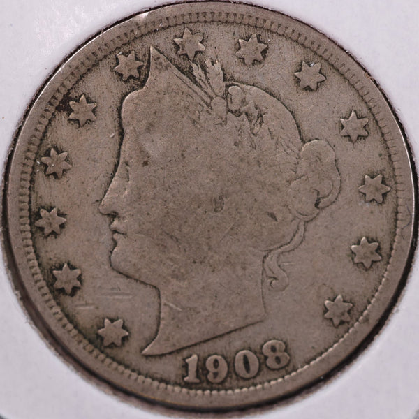 1908 Liberty Nickel, Good+ Circulated Coin. Store #12088
