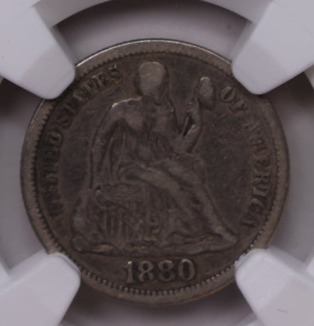 1880 Seated Liberty Dime, NGC VF-20, Circulated Coin, Store Sale #DE1003.