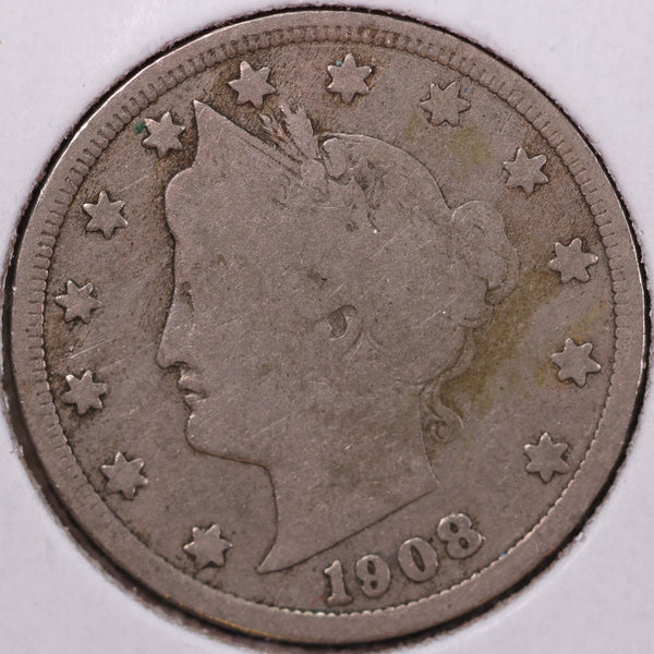 1908 Liberty Nickel, Good Circulated Coin. Store #12090