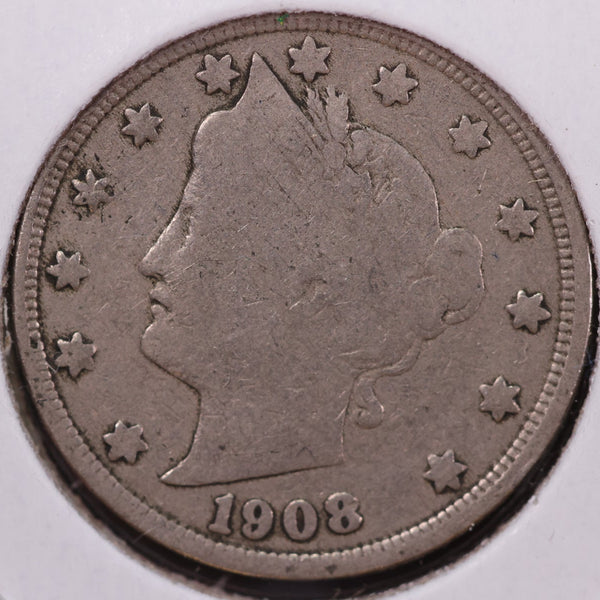 1908 Liberty Nickel, Affordable Circulated Coin. Store #12092