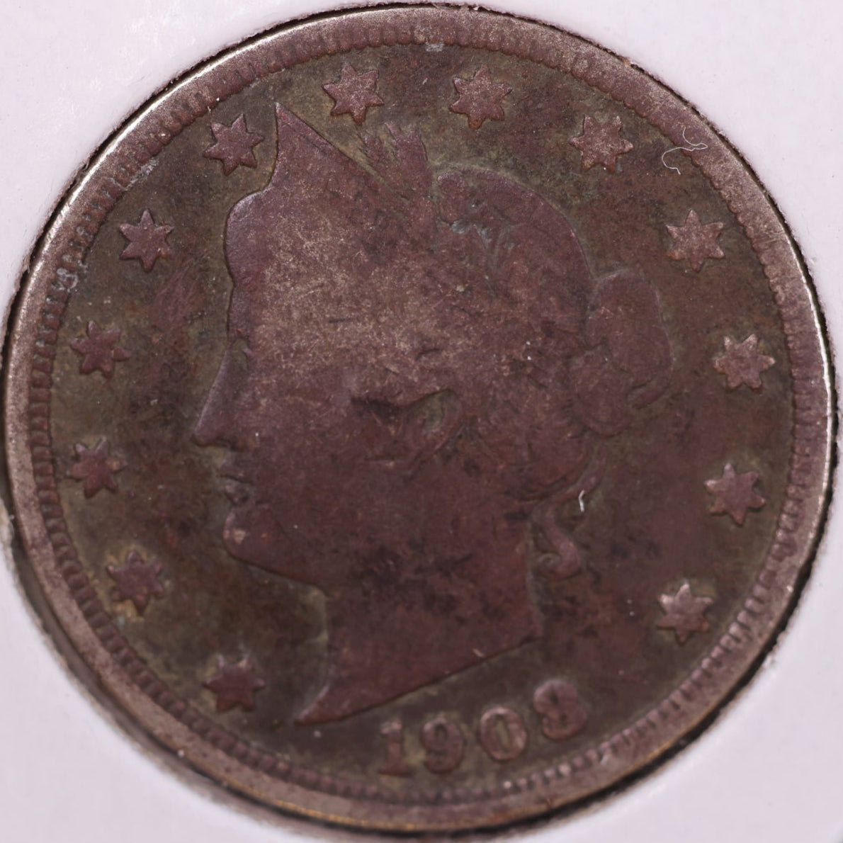 1908 Liberty Nickel, Good+ Circulated Coin, details. Store #12093