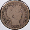 1913 Barber Silver Dime, Very Good Circulated Coin, Store Sale