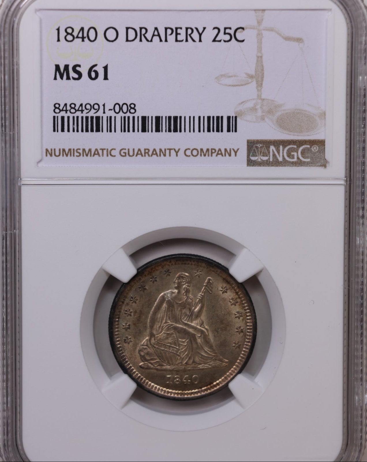 1840-O Liberty Seated Quarter, NGC MS-61, Uncirculated, Better Date, #QR1952.