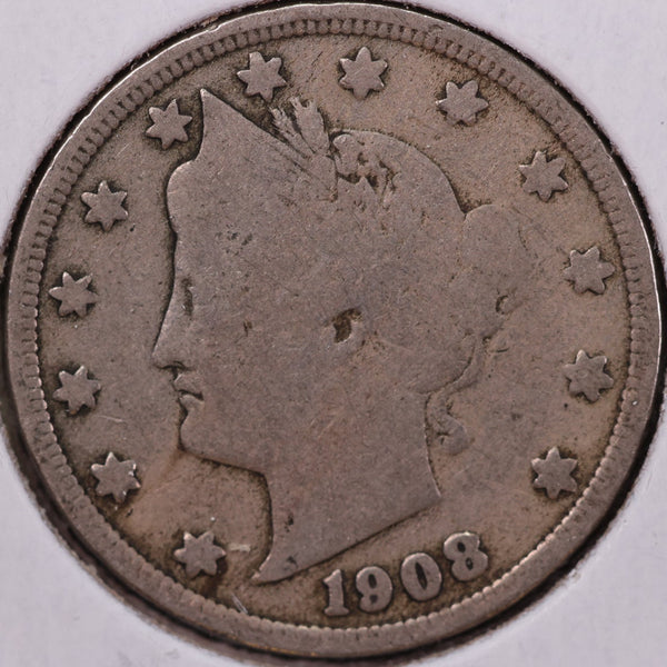 1908 Liberty Nickel, Good+ Circulated Coin. Store #12095