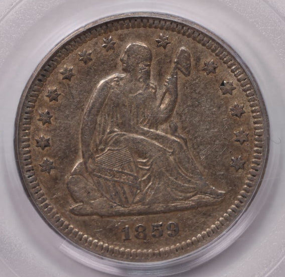 1859-S Seated Liberty Silver Quarter, PCGS XF40,  Circulated Coin, Store #QR1954.