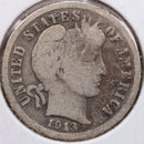 1913 Barber Silver Dime, Very Good Circulated Coin, Store Sale