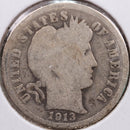 1913 Barber Silver Dime, Good Circulated Coin, Store Sale