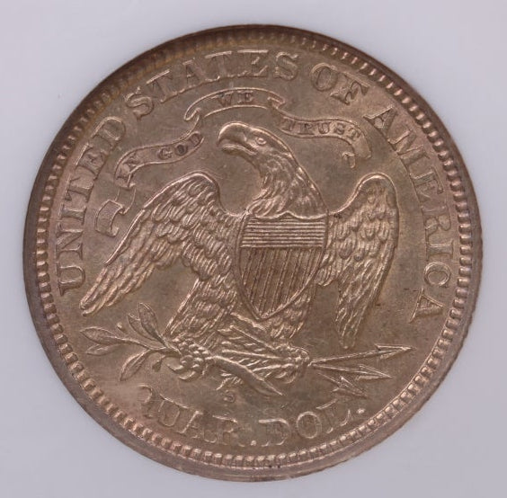 1871-S Seated Liberty Silver Quarter, NGC MS62 Uncirculated Coin, Store #QR1955.