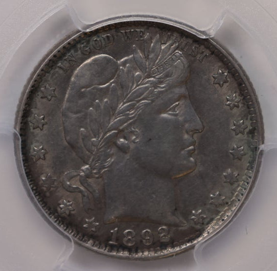 1892-O Barber Silver Quarter, Nice Eye Appeal, PCGS AU-50, Store Sale #QR1956